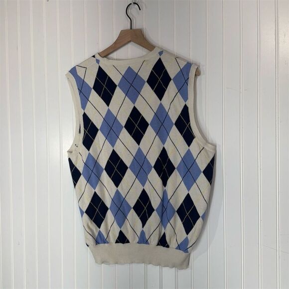 Ralph Lauren Y2K Preppy Argyle Sweater Vest Blue Navy Cotton Cashmere Knit L - Picture 2 of 8